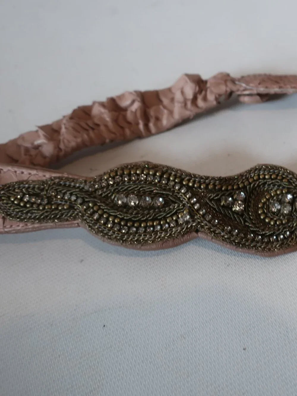 Womens Ambre Babzoe Beige Snake Scale Leather Vintage Waist Belt XS